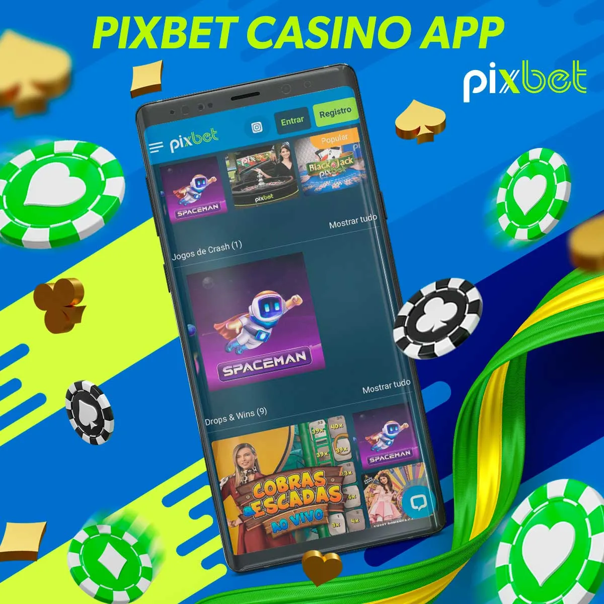 Ampla seleção de jogos de cassino no aplicativo Pixbet Brasil