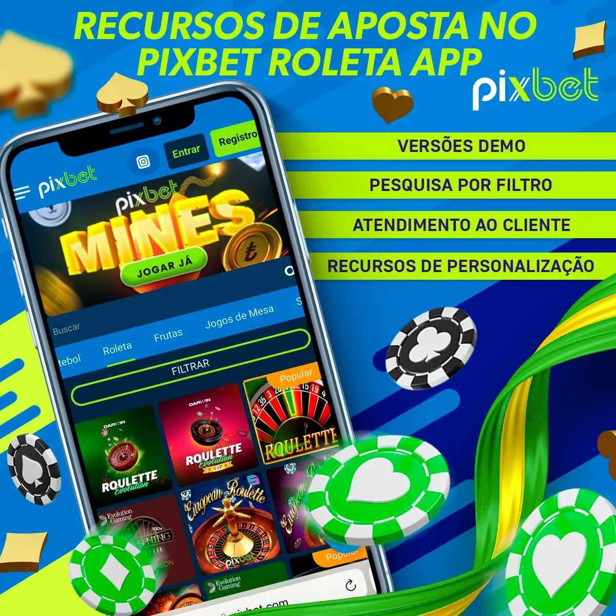 Uma visão geral das diferentes funcionalidades de apostas na aplicação Pixbet Roulette